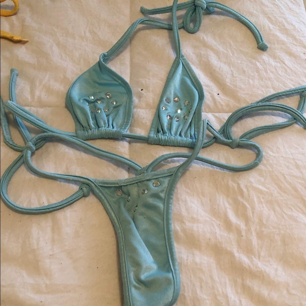 Light Blue Rhinestone Triangle Bikini Set - Women Intimates & Sleepwear